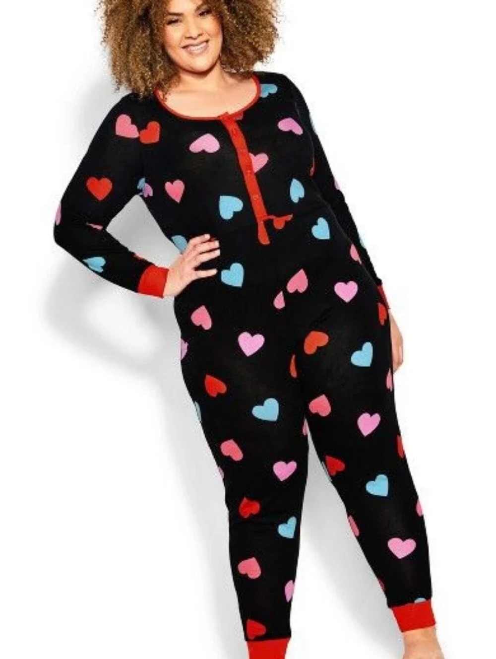 Avenue Plus Size 22/24 Heart Print Adult Onesie Pajamas Open Foot